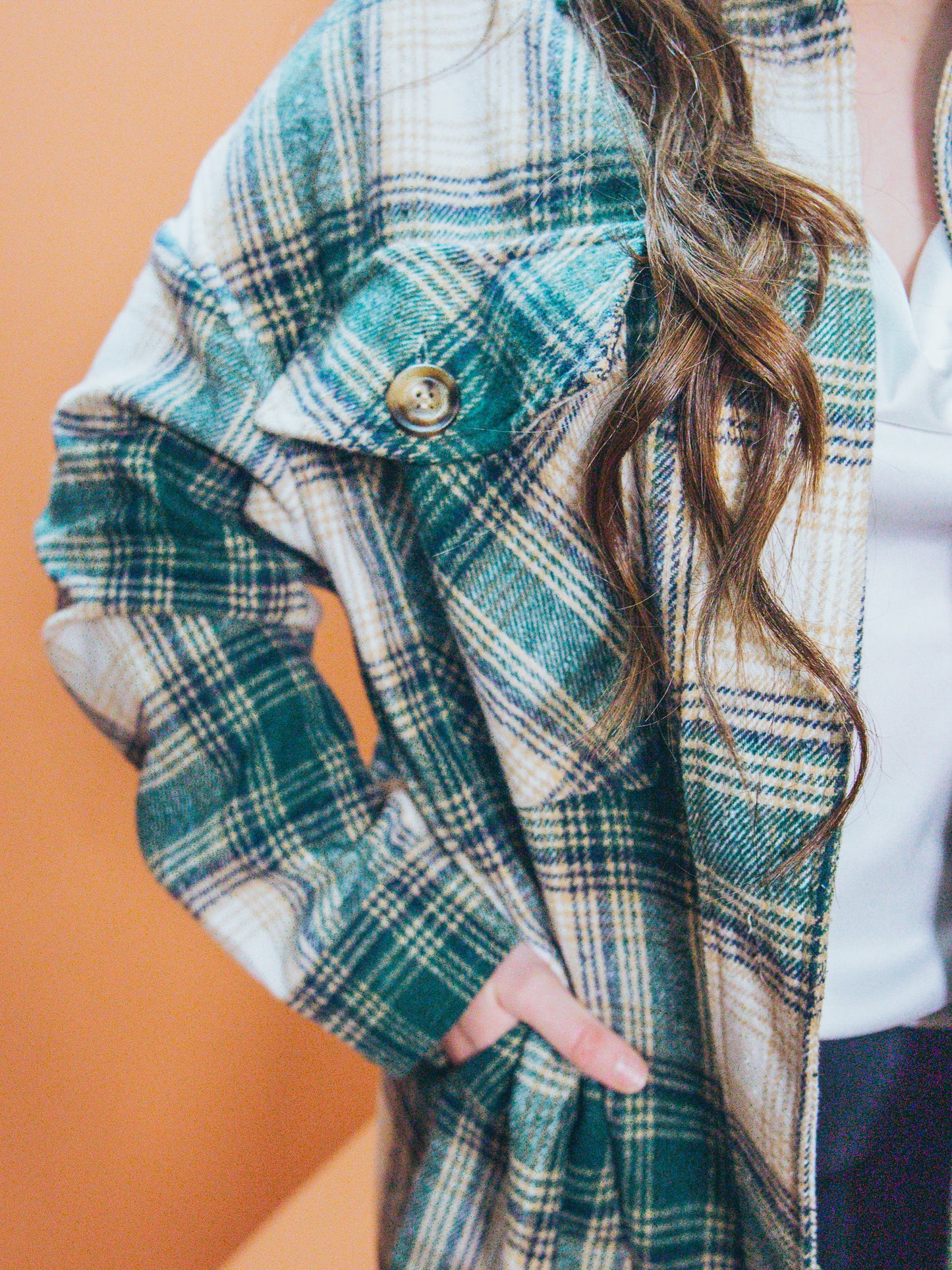 Long Green Plaid Shacket