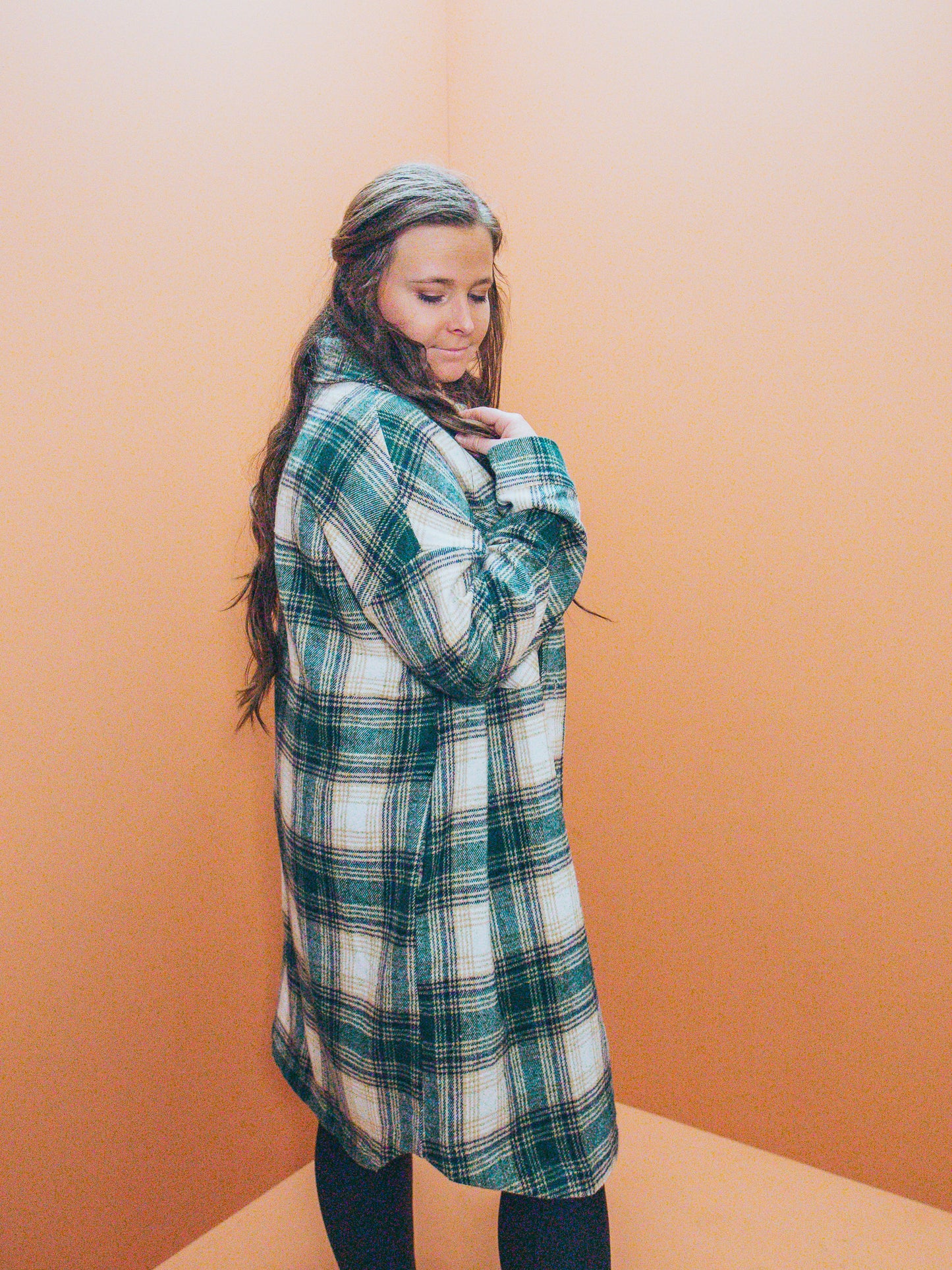 Long Green Plaid Shacket