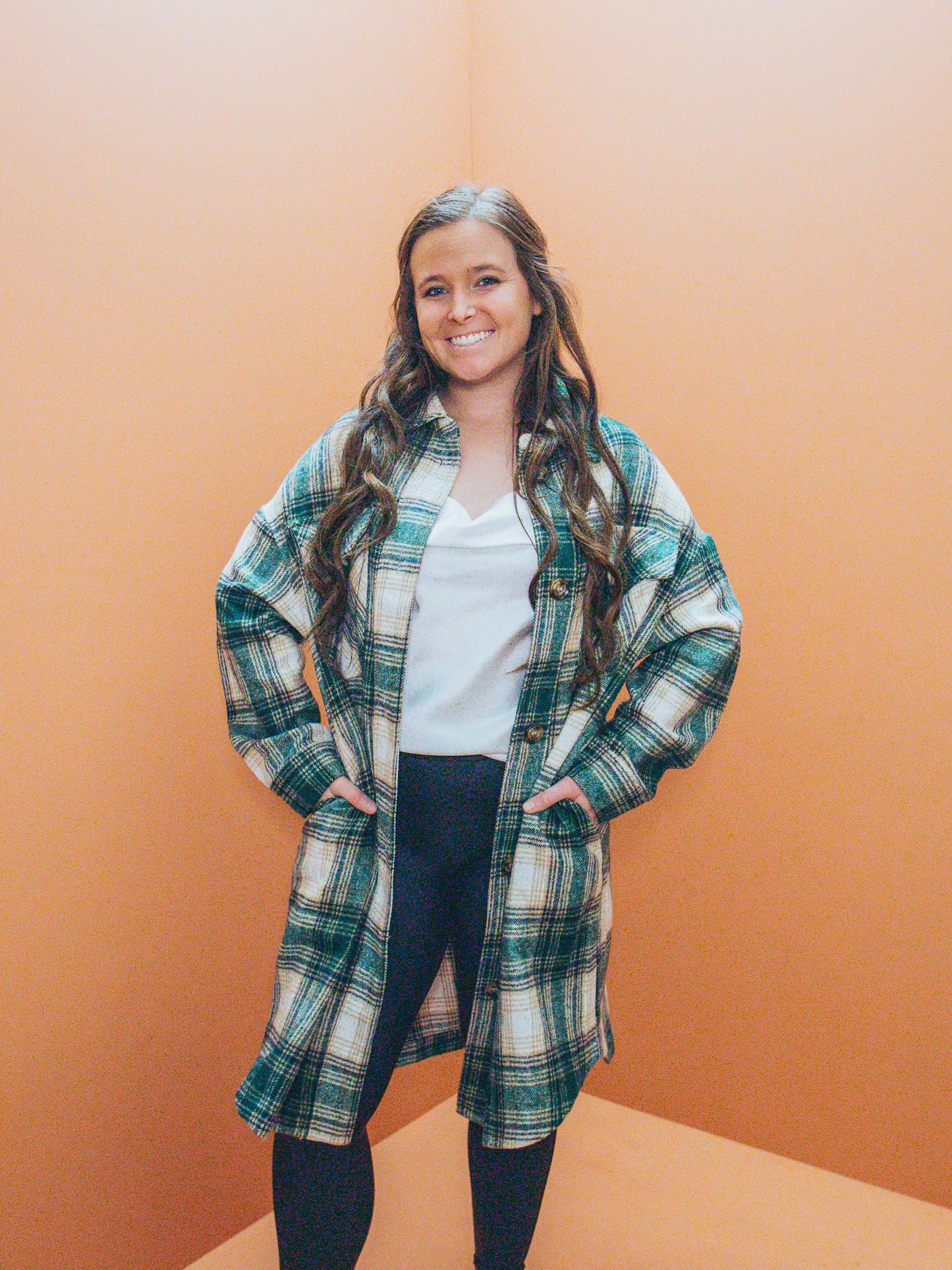 Long Green Plaid Shacket